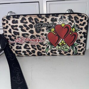 NWT Ed Hardy Leopard and Heart Design Wallet